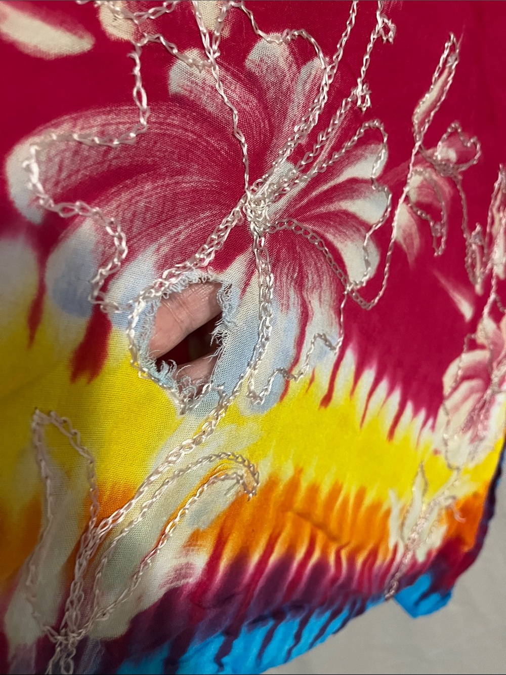 Vibrant Floral Tie-Dye Caftan - Magenta, Yellow & Teal - Picture 4 of 5